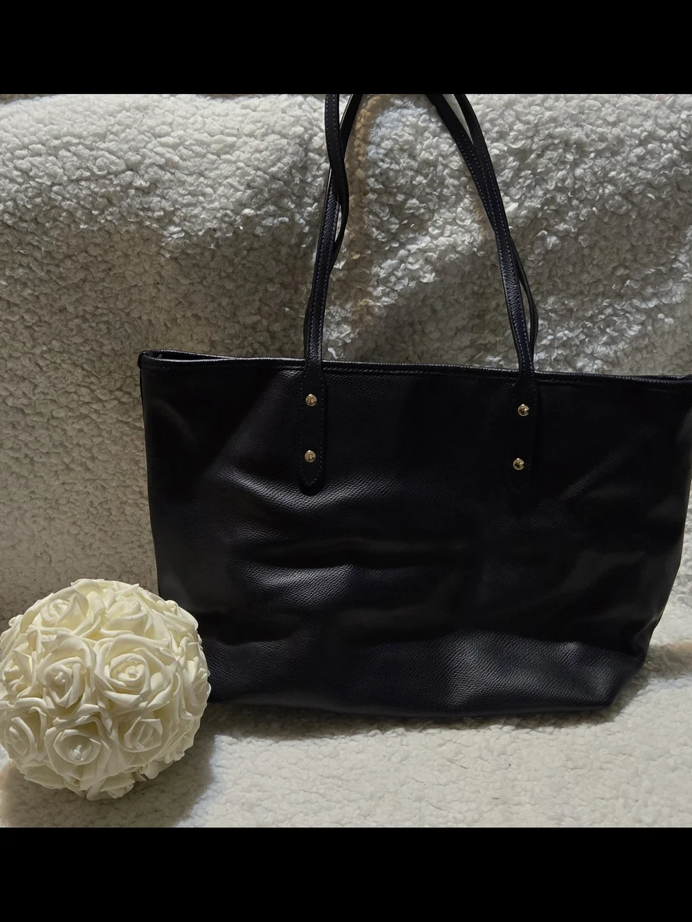 Coach Navy Leather Tote with Gold Hardware